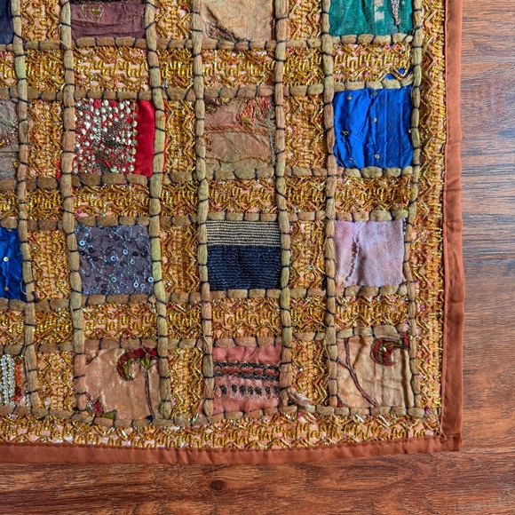 Handmade Indian batik hand-beaded patchwork pillow sham - Picture 3 of 7